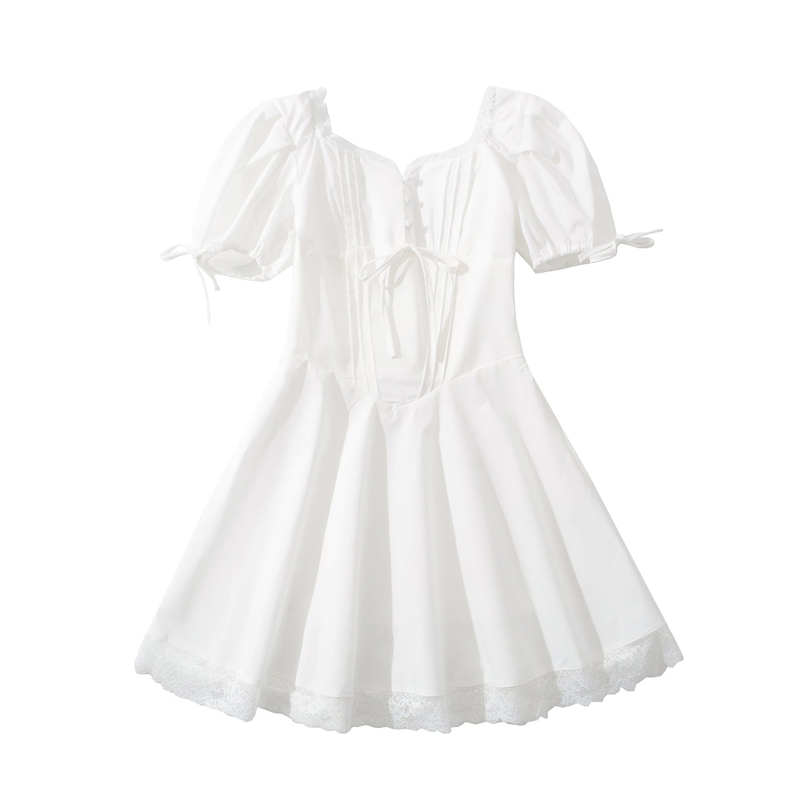 Dam Klänning Puffärmar Ruffles Andningsbart Material 5