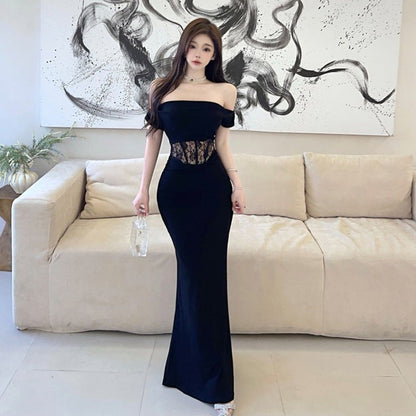 Dam Klänning Bodycon Veckad Design Högkvalitativt Tyg-4