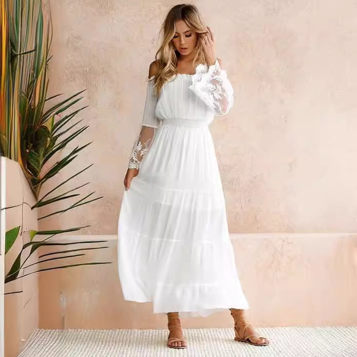 Kvinnors Maxiklänning A-linje Utsvängda Ärmar Polyester-3