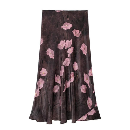 Dam Midi Kjol A-Line Tryckt Polyester-1