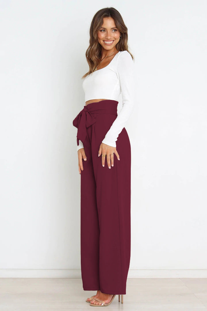 Snygga Byxor Dam Lång Passform med Snörning i Lätt Polyester-5
