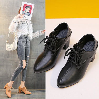 Kvinnors Lace-up Skor Blockklack Läder 4