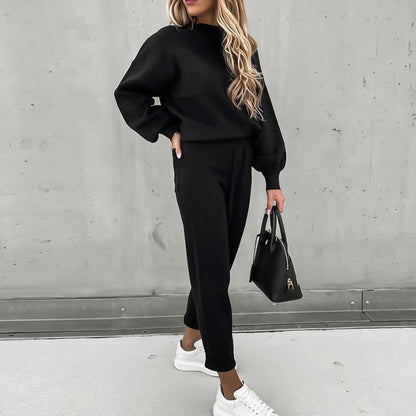 Dam Tvådelad Set Löst Passform Polyester Fleece-5