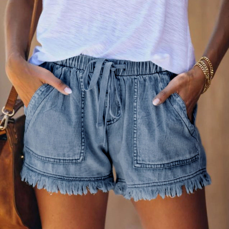 Dam Shorts Hög Midja Stretchig Denim 8