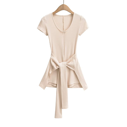 Kvinnors Wrap Klänning med Bindande Bälte i Andningsbart Material – Elastisk Passform och Rund Halsringning 5