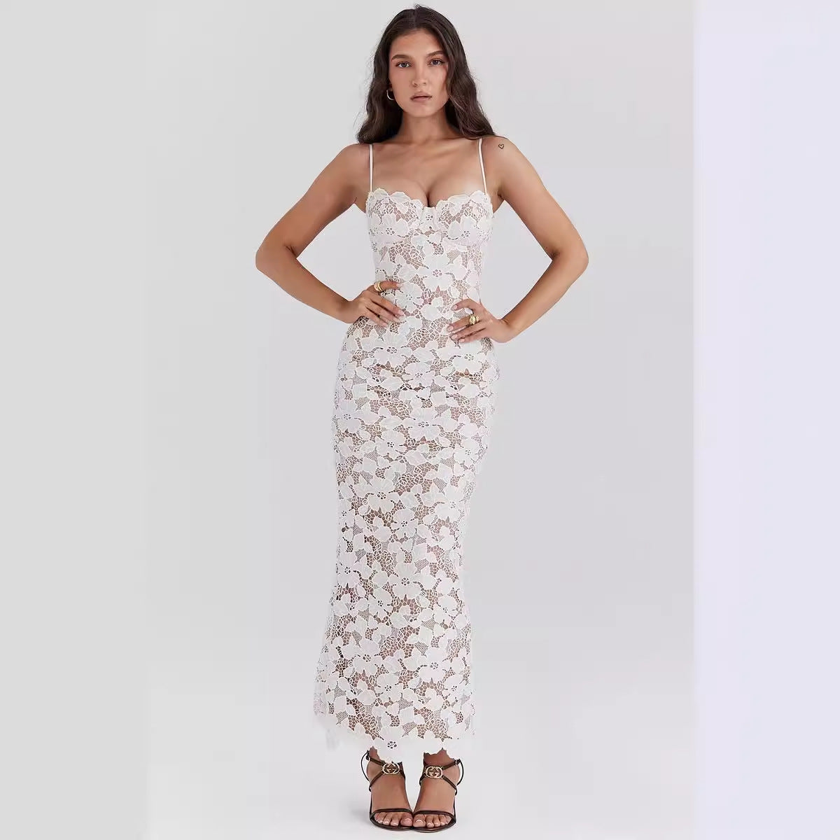 Dam Maxiklänning Bodycon Rynkad Bomull-2