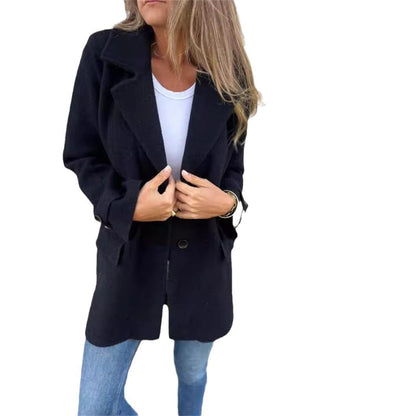 Lång Kofta Dam Elegant Ullmix med Revers-3