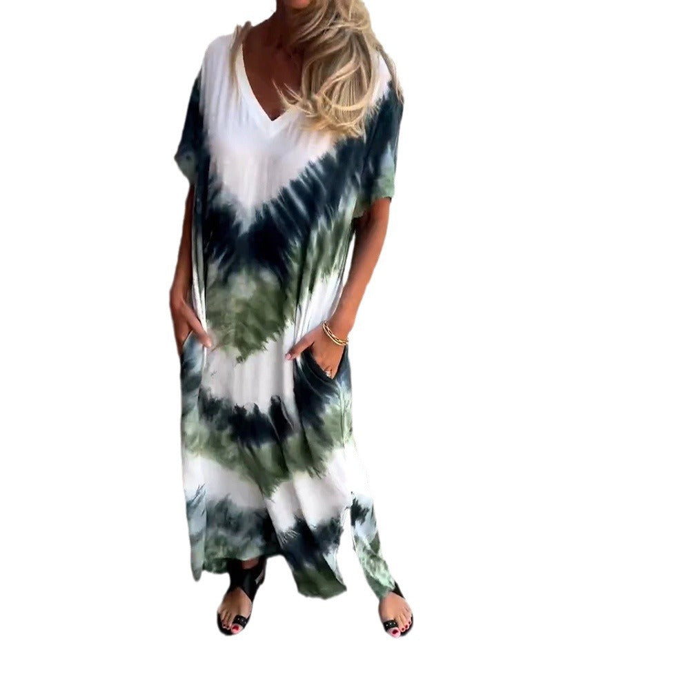 Variant image for Damklänning V-ringad A-linjeform Tie-Dye Polyester Korta Ärmar-25