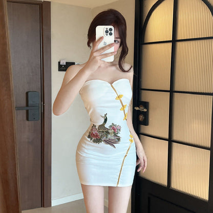 Kvinnors Off-Shoulder Klänning Figurnära Polyester-4