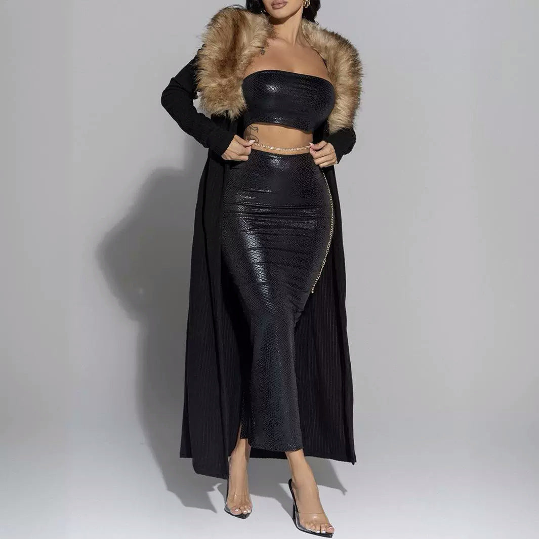 Kvinnors Blyertsklänning Elegant Figursydd Med Blank Effekt-5