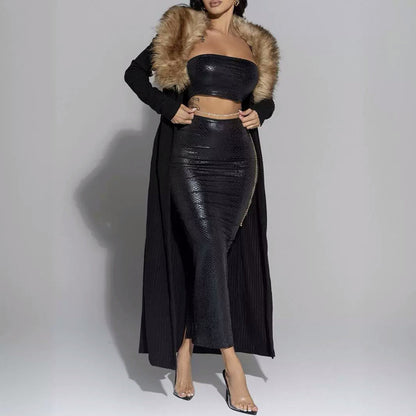 Kvinnors Blyertsklänning Elegant Figursydd Med Blank Effekt-5