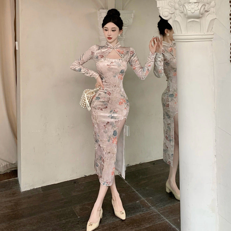 Fina Dam Klänningar Midi Oregelbunden V-ringad med Ärmar Polyester-3