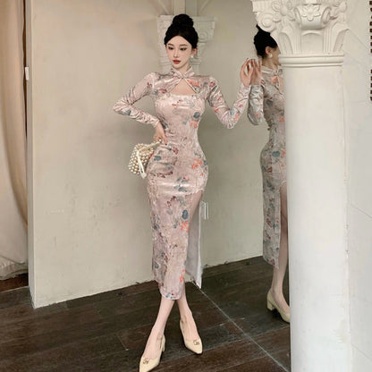 Fina Dam Klänningar Midi Oregelbunden V-ringad med Ärmar Polyester-3