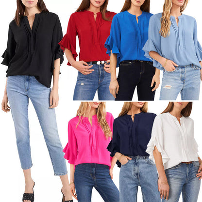 Dam Skjorta Blommiga Ärmar Ståkrage Polyester-2