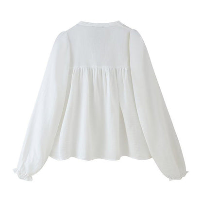 Herrskjorta Broderad Avslappnad V-ringning Polyester 3