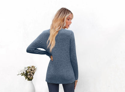 Kvinnors T-shirt V-ringning Lös Passform Bomull-6