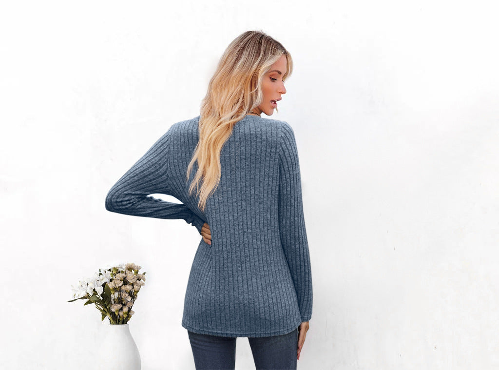 Kvinnors T-shirt V-ringning Lös Passform Bomull-6