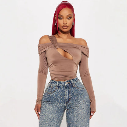 Dam Festtopp Långärmad Trendig Spandex-4