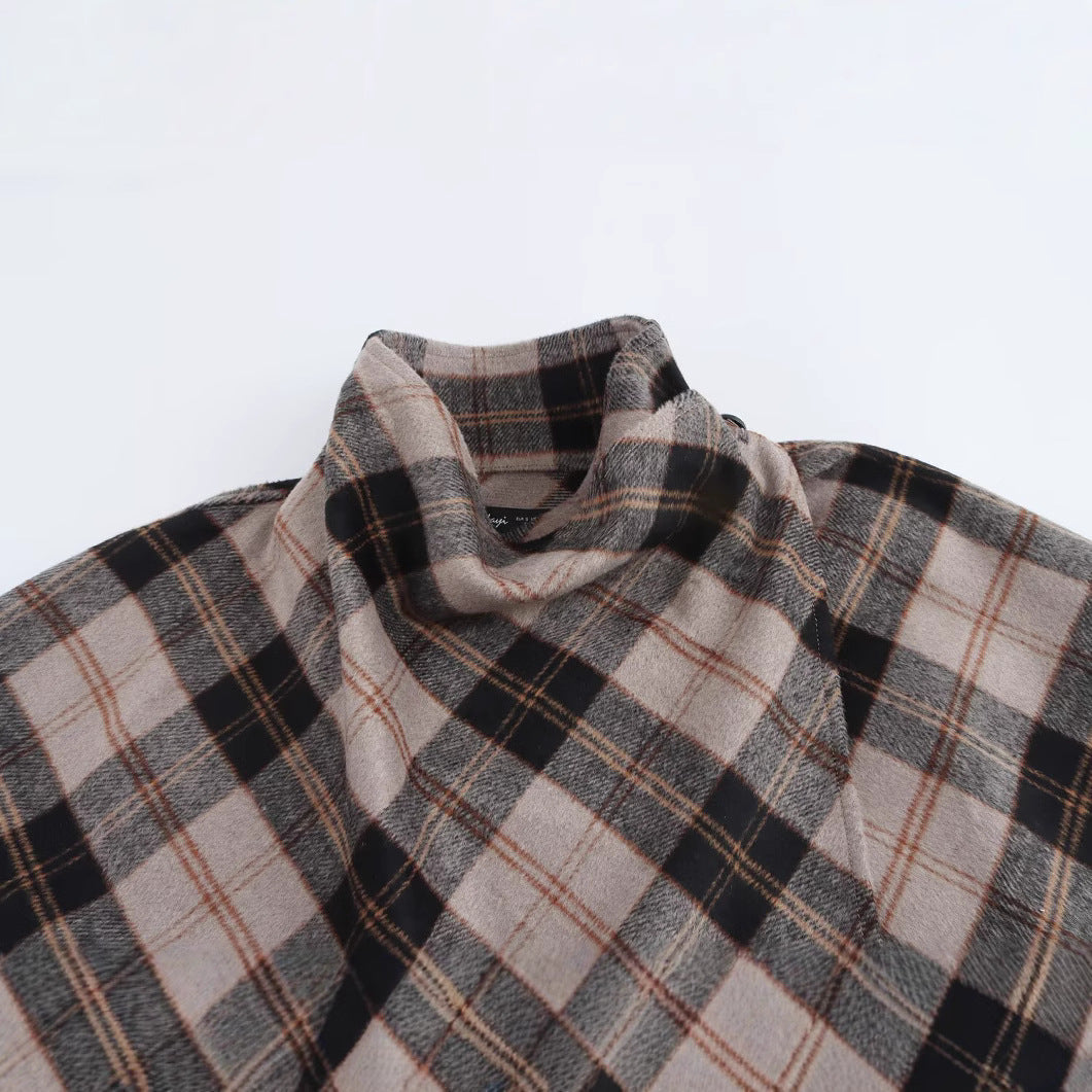 Dam Cape Coat Scarf Randig Lång Ärmlängd Blandat Tyg-2