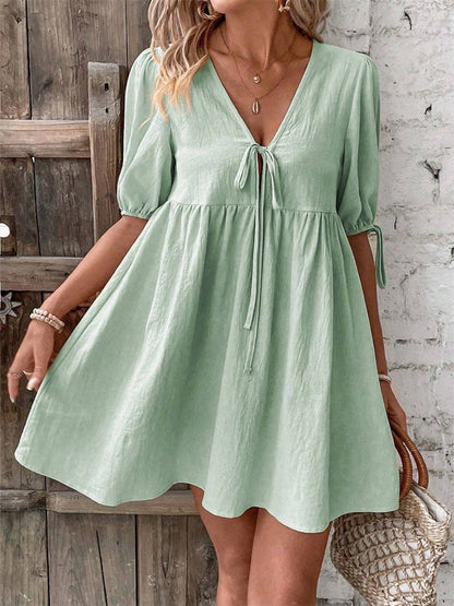 Damklänning V-ringad A-Linjeformad i Mjuk Bomull-5