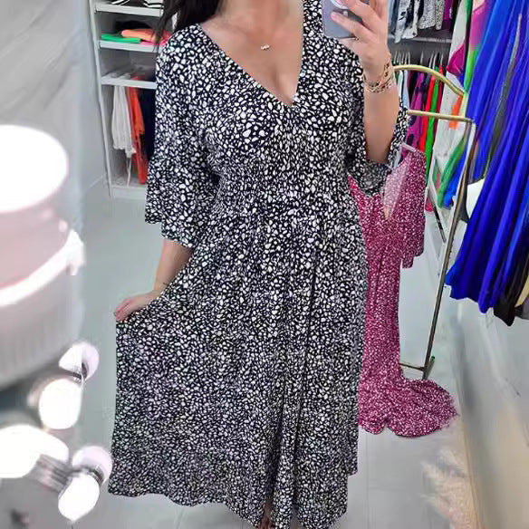 Kvinna Lång Klänning Pendelstil Löst Snitt Polyester-5