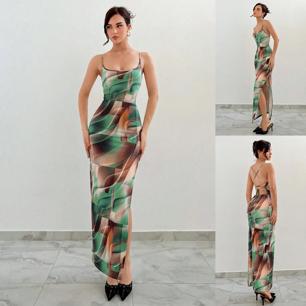 Kvinnors Långklänning Ryggfri Spaghetti Remmar för Fest och Bröllop Mjuk Polyester-2