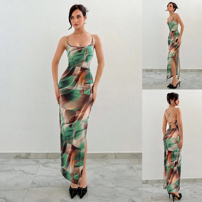 Kvinnors Långklänning Ryggfri Spaghetti Remmar för Fest och Bröllop Mjuk Polyester-2