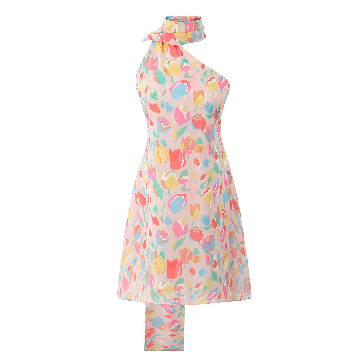 Kort Klänning Dam Asymmetrisk Axel Korta Festklänningar Polyester-1