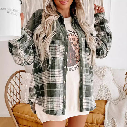 Damjacka Karo Färgbock Polyester Trendig Hemdjacka för Dam-2