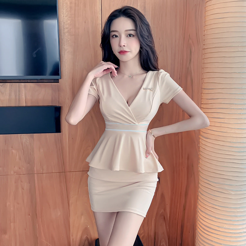 Kvinnors Mini Klänning V-Hals Färgblock Polyester Elastan-2