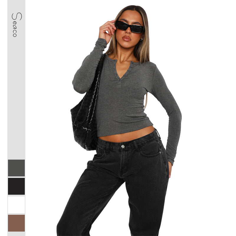 Dam Tröja Långärmad Halvöppen Krage Mjuk Tygblandning-2