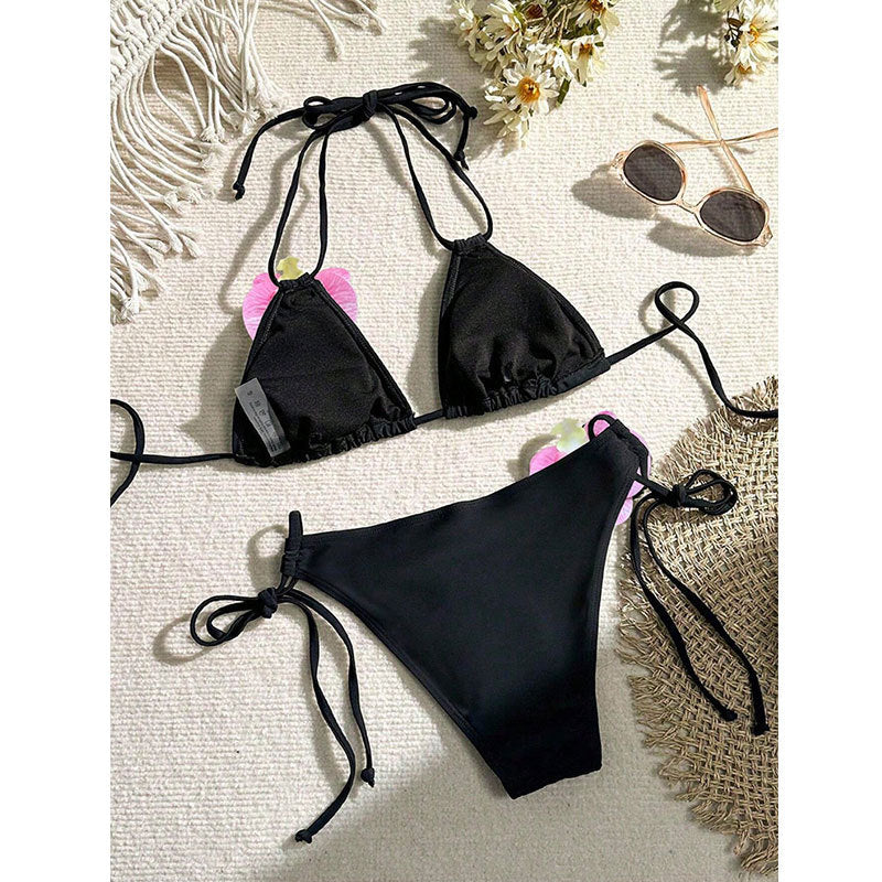 Dam Triangelbikini Blommotiv Snabbtorkande Material UV-skydd-2