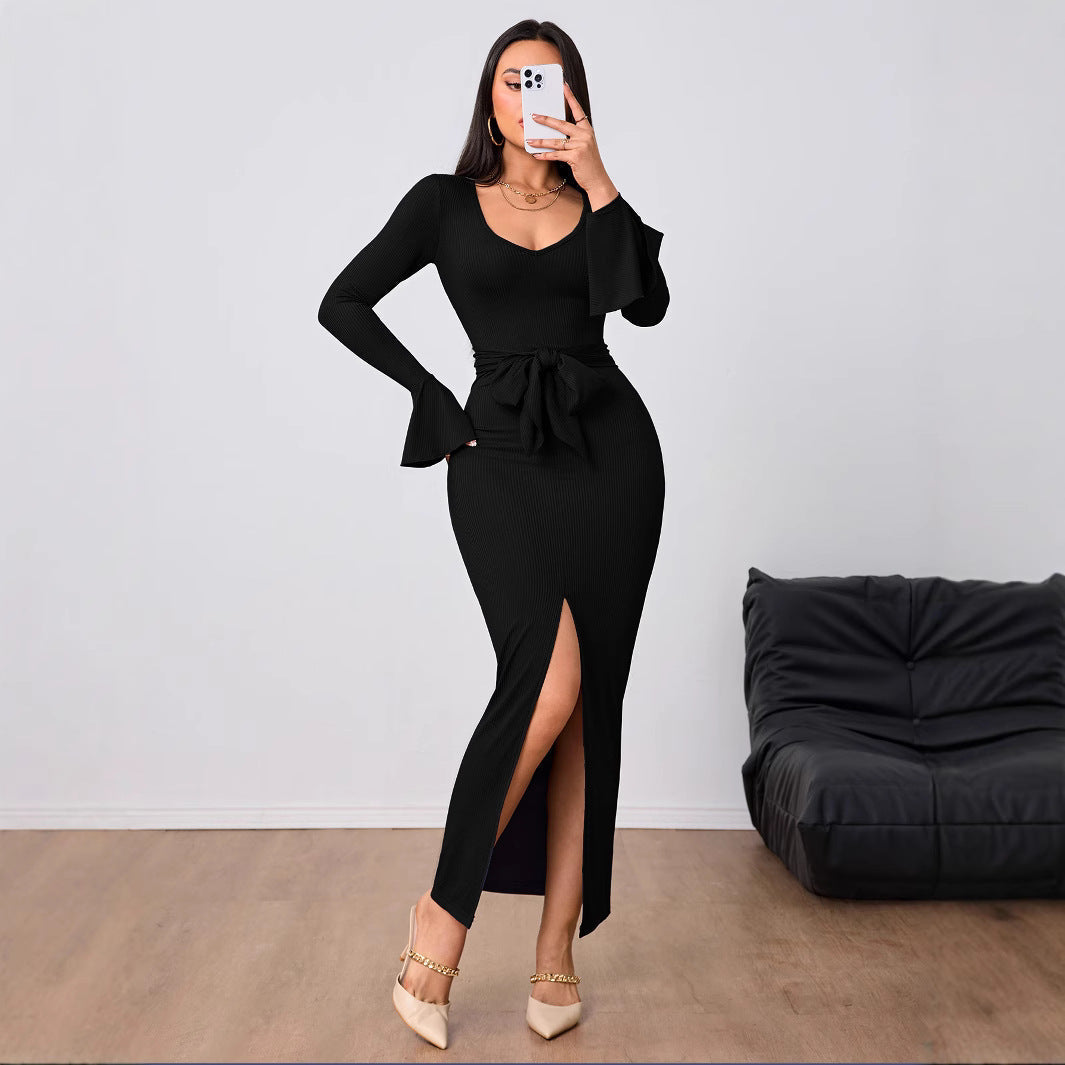 Dams Långklänning Bodycon Elegant Högkvalitativt Tyg-4