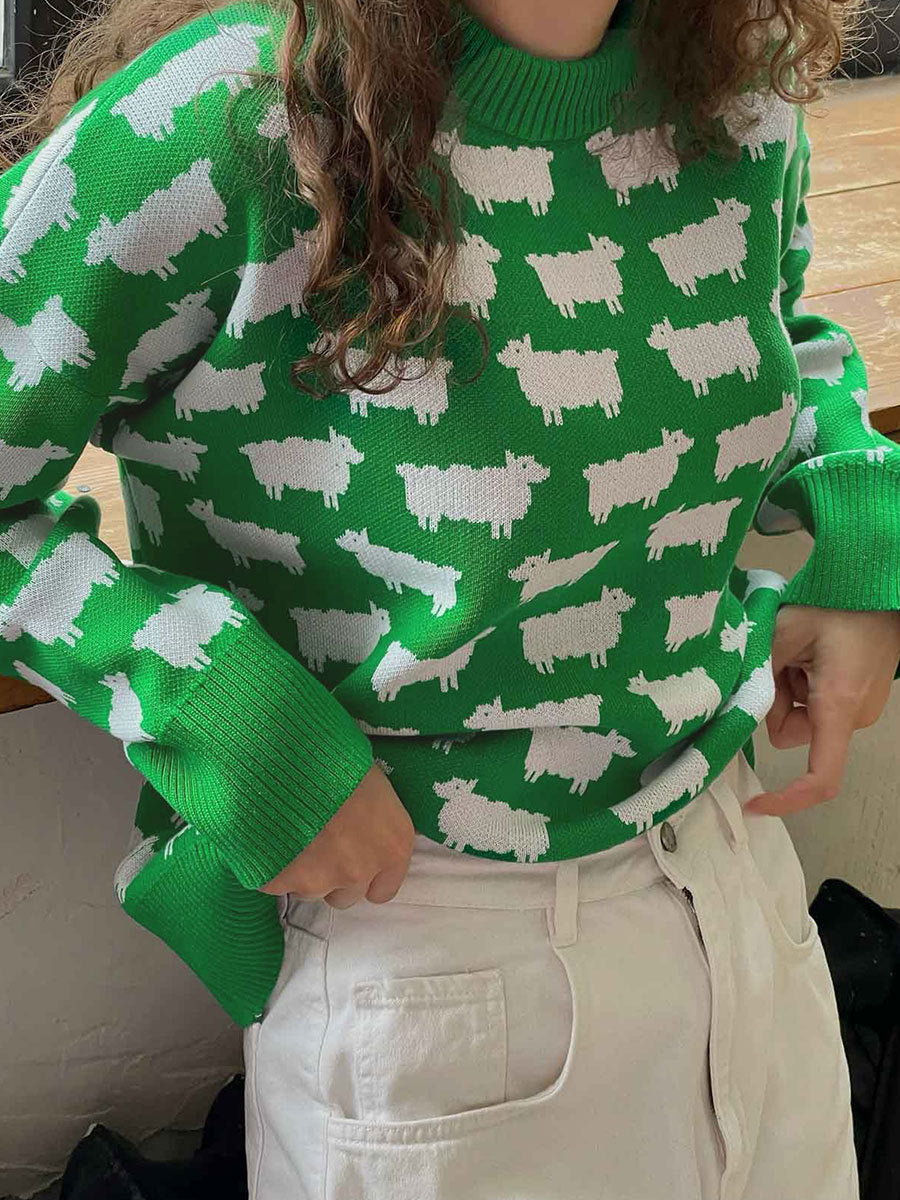 Stickad Dam Tröja med Fårmotiv i Mjuk Bomull 5