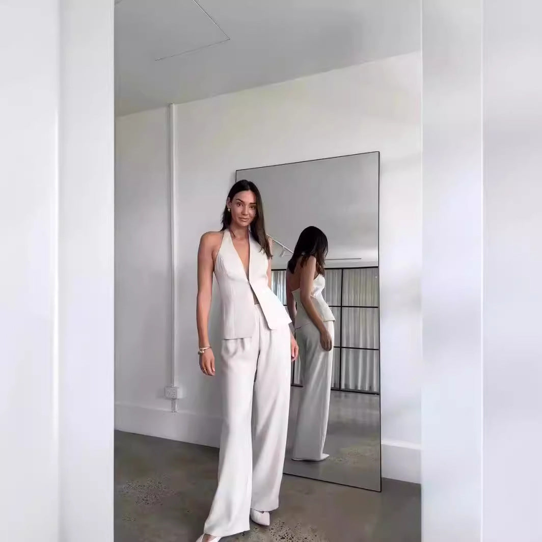 Dam Långa Byxor Ärmlös Design Högkvalitativt Tyg-2