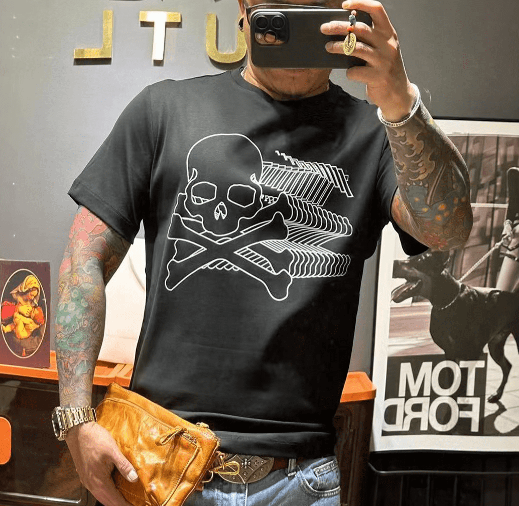 Variant image for Herr T-shirt Klassisk Passform Silke och Bomull med Demonisk Skalle-1