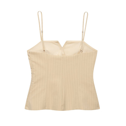 Kvinnors Topp V-ringad Lätt Tyg med Vertikala Ränder-3