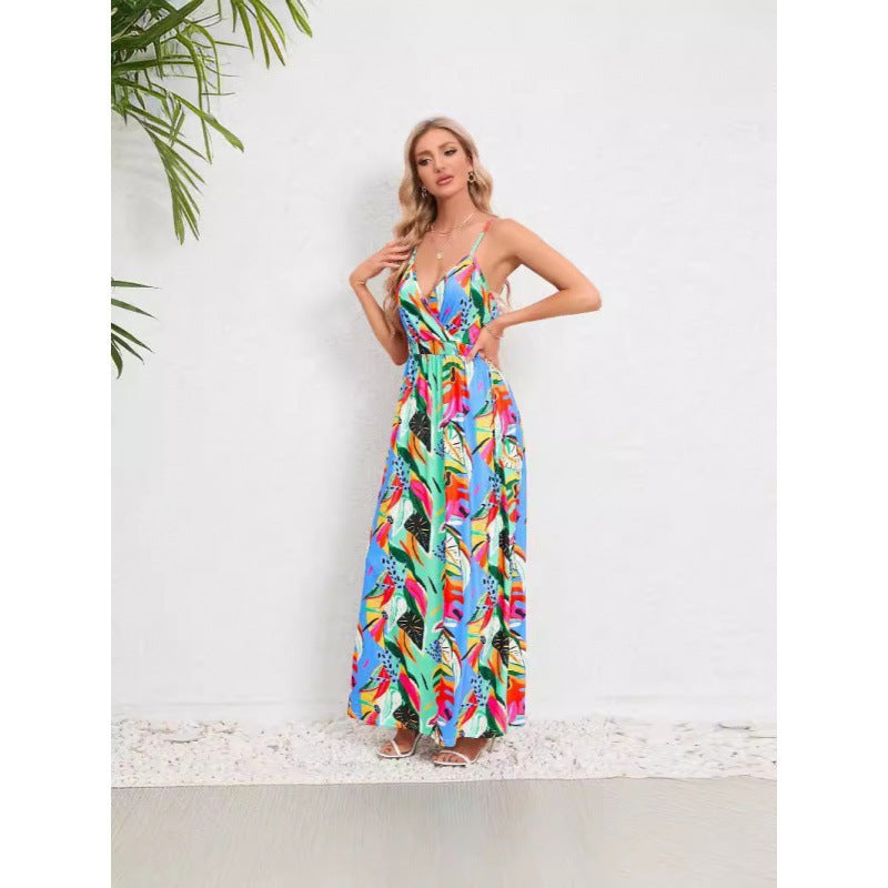 Fina Dam Klänningar Lång Blommönster Cami Klänning V-ringning Polyester-4