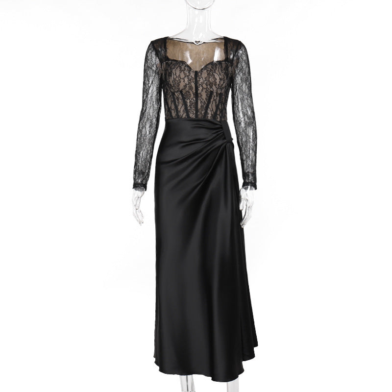 Kvinnors Aftonklänning Spets Draperad Satin Med Hjärformad Halsringning 1