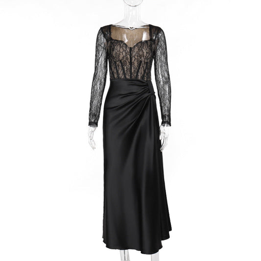 Kvinnors Aftonklänning Spets Draperad Satin Med Hjärformad Halsringning 1