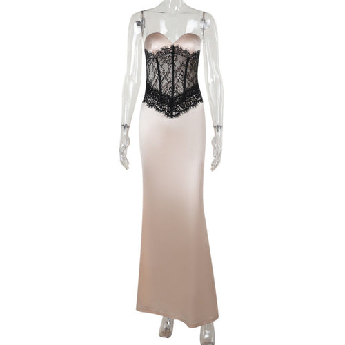 Kvinnors Satin Klänning med Korsett Silhuett och Volanger - Figurnära Festklänning för Bröllop och Cocktailpartyn 1