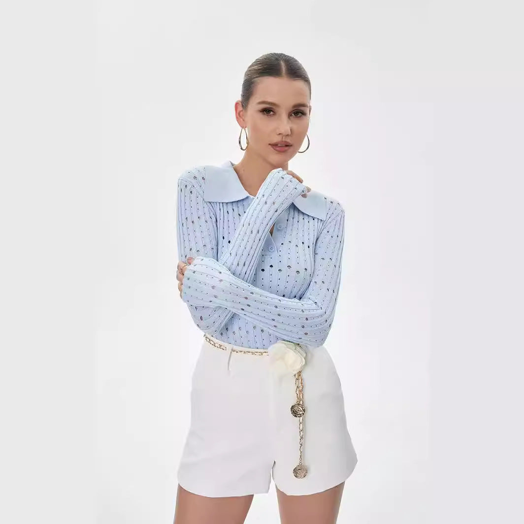 Dam Slim Top Långärmad Monokrom Polyester-5