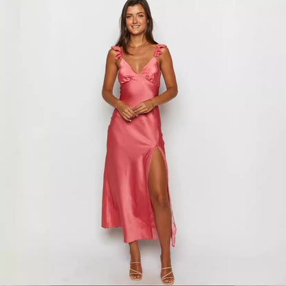 Kvinnors Aftonklänning Lång V-Neck Spandex Smal Passform-5