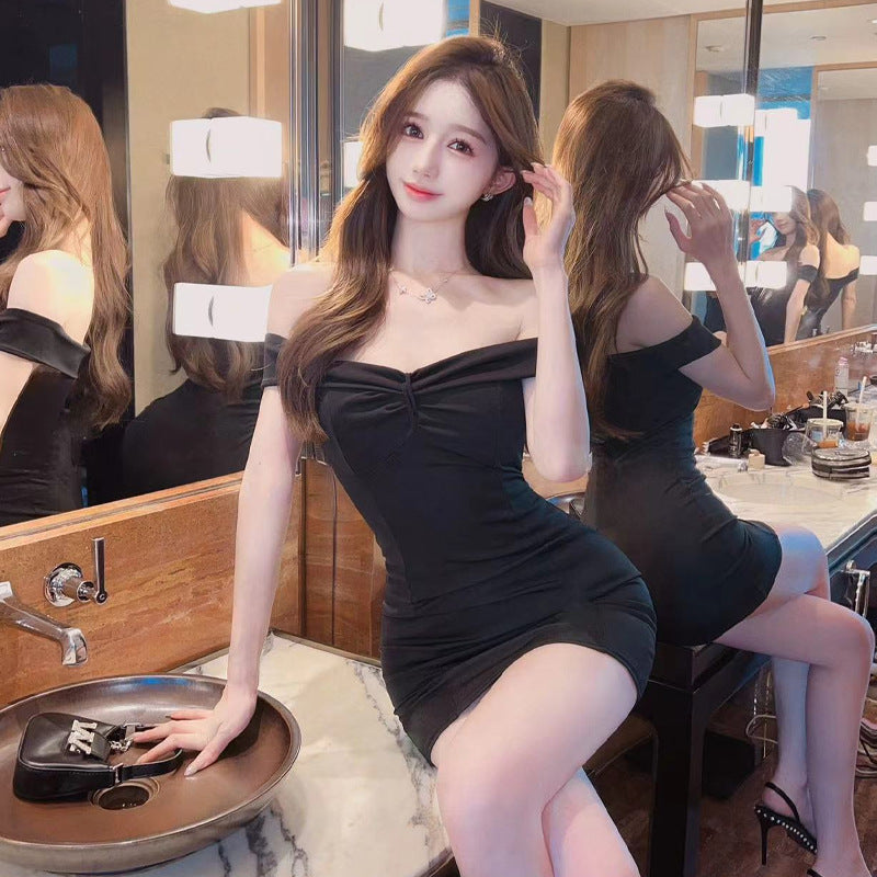 Kvinna Kort Klänning Off-Shoulder Ruffle Polyester-4