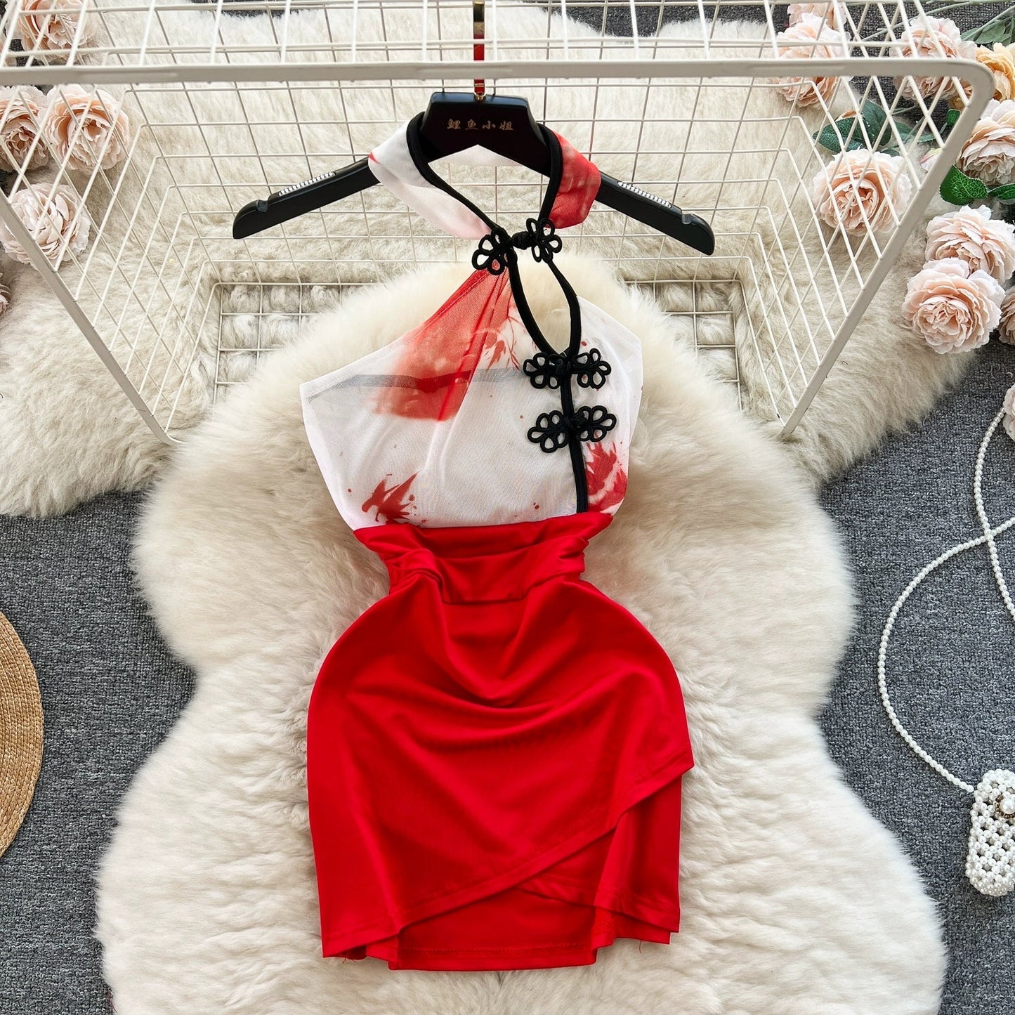 Dam Miniklänning A-linje Patchwork Polyester Spandex-1