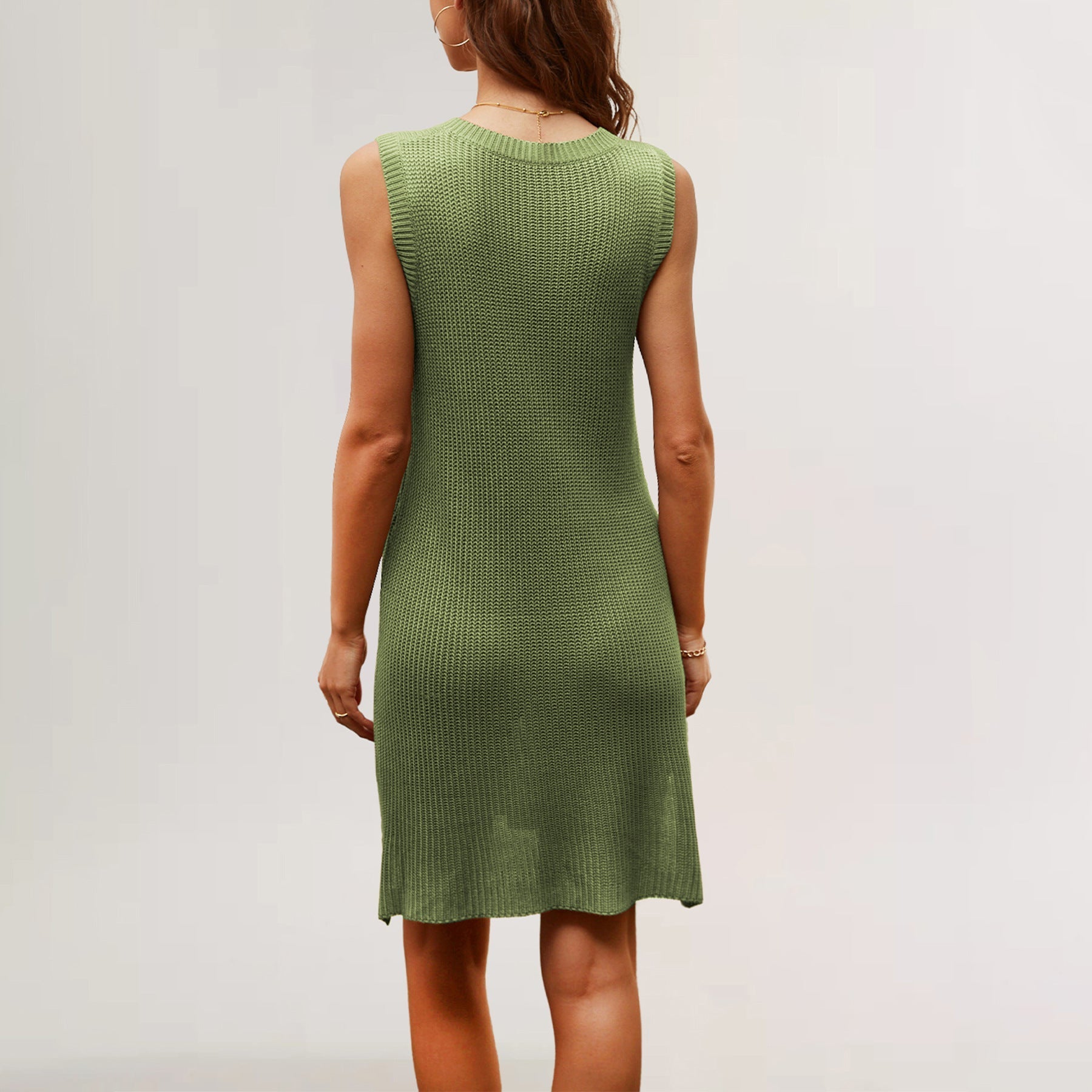 Dam Midi Klänning V-ringad Stickad Avslappnad för Sommar-5