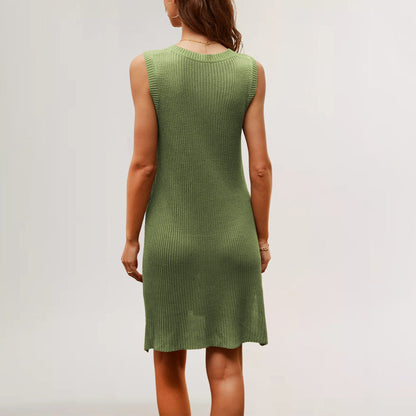 Dam Midi Klänning V-ringad Stickad Avslappnad för Sommar-5