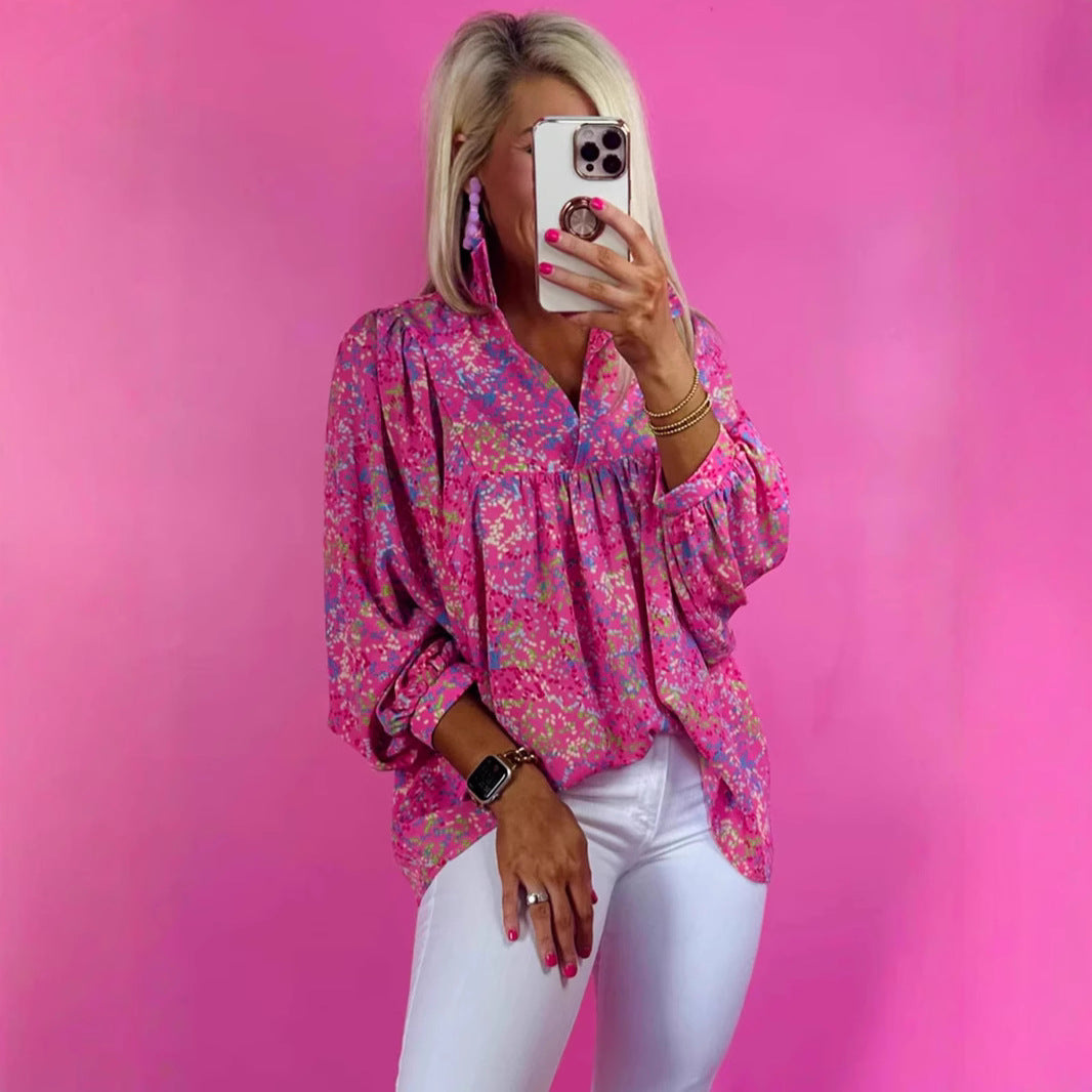 Dam Skjorta Blommig Långärmad Polyester-2