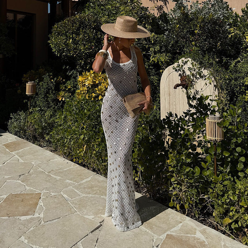 Dam Maxiklänning Elegant Lätt Tyg för Sommarfester 2