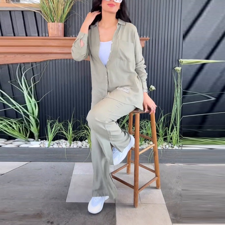 Kvinnors Långärmad Skjorta Högmidjade Byxor Polyester-2